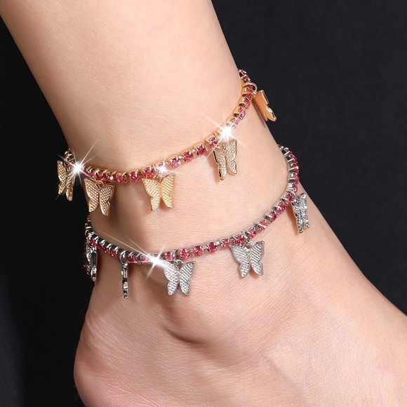 NEW! Rhinestone Butterfly Anklets - Picture 2 of 4